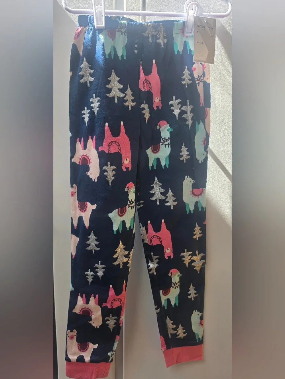 Tucker + Tate Navy Llama Print Holiday Pajama Set with Pink Trim Size 7 NWT